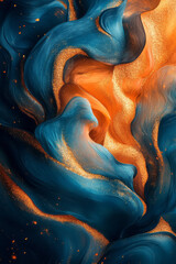 Poster - An abstract background with large, sweeping brushstrokes in shades of teal and gold, creating a luxurious and dynamic feel,