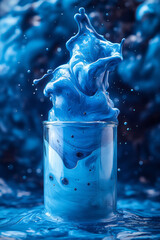 Poster - A bold splash of cobalt blue paint, with the edges feathering out into a light wash, adding energy and vibrancy,