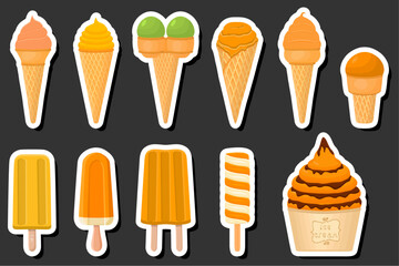 Wall Mural - Illustration on theme big kit ice cream popsicle different types in cone waffle cup