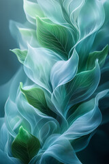Poster - Subtle motion in an abstract fluid gradient of green and blue, creating a calming and organic visual flow,