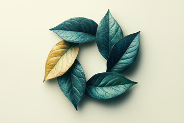 Poster - A minimalist logo for a sustainable fashion brand, featuring a leaf intertwined with a recycling symbol,