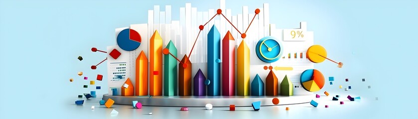 Wall Mural - Colorful 3D Business Charts and Graphs.