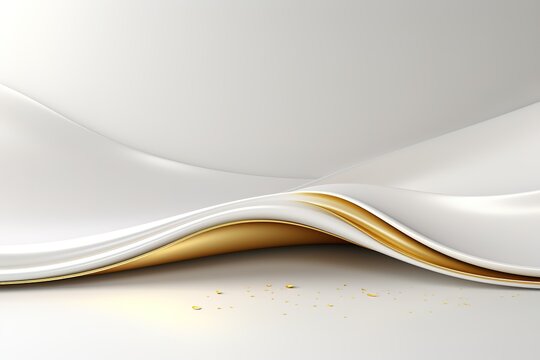 Abstract white and gold 3D background with curved lines.