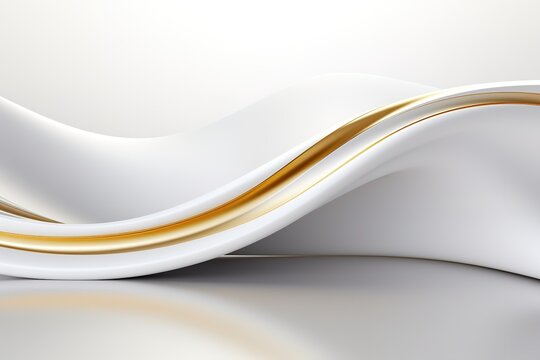 Abstract white and gold 3D wave background.