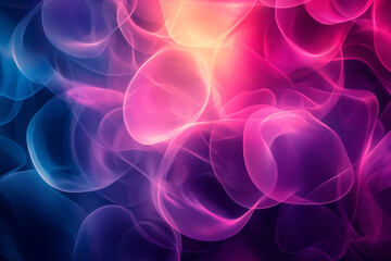Aufkleber - A dynamic composition of overlapping neon cyan and magenta circles, with soft gradients and glowing edges creating a vibrant, abstract pattern,