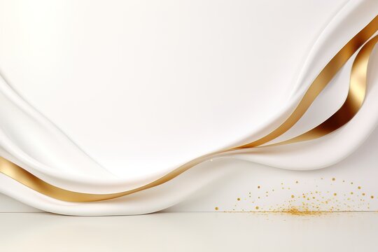 Abstract white and gold background with a soft, flowing design.
