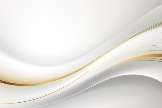 Abstract white and gold background with curved lines.