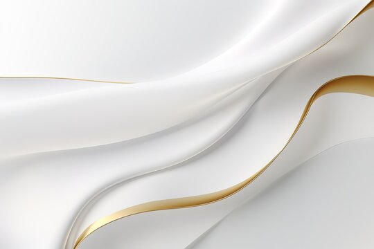 Abstract white and gold background with curved lines.