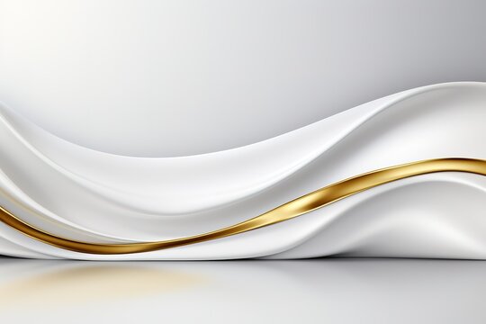Abstract white and gold background with curved lines.