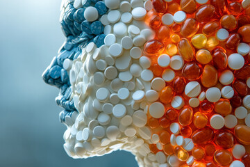 Leinwandbilder - A digital 3D profile of a body made from pills, with the pills arranged in a tight, uniform pattern that gives the figure a polished, sculptural quality,