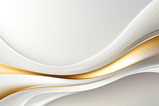 Abstract white and gold background with elegant curves.