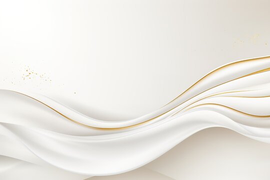 Abstract white and gold background with elegant wavy lines.