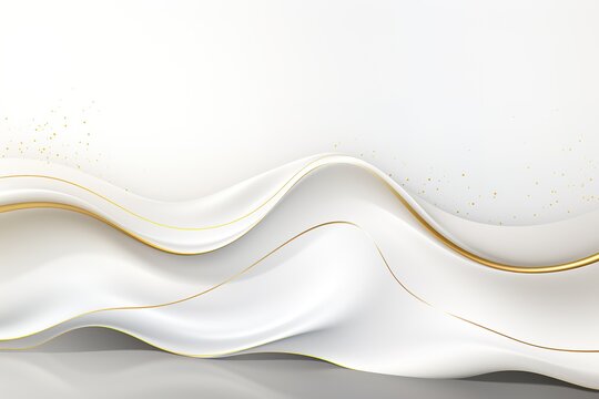 Abstract white and gold background with elegant wavy lines.