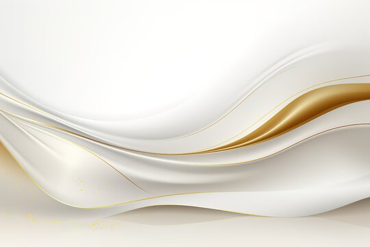 Abstract white and gold background with flowing curves.