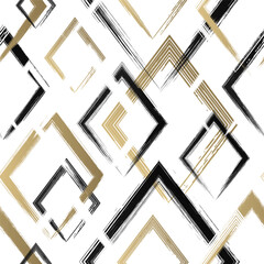 Poster - Geometric seamless pattern. Repeated abstract geometry background. Repeating watercolor rhombus. Watercolour rhomb line for design prints. Brush strokes geo square. Grunge texture. Vector illustration