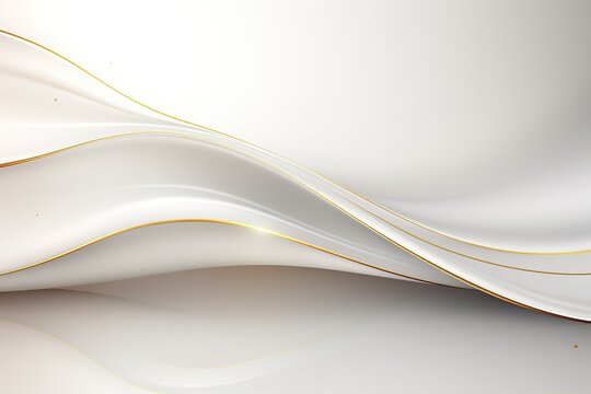 Abstract white and gold background with flowing lines.