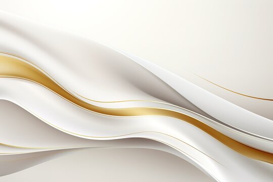 Abstract white and gold background with flowing lines.