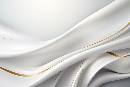 Abstract white and gold background with flowing lines.