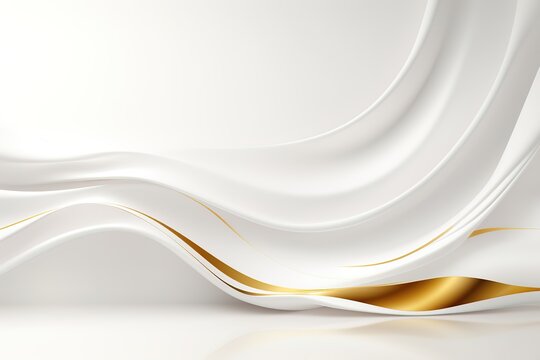 Abstract white and gold background with flowing lines.