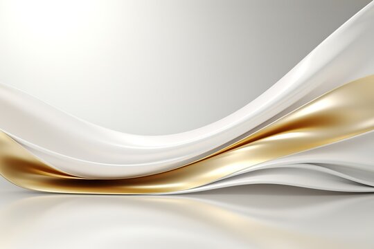 Abstract white and gold background with flowing lines.