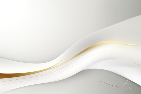 Abstract white and gold background with flowing lines.