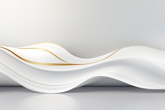 Abstract white and gold background with flowing lines.