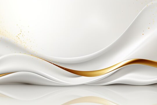 Abstract white and gold background with flowing lines and subtle shimmer.