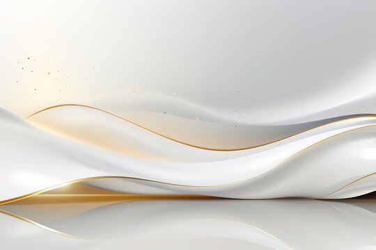 Abstract white and gold background with flowing waves.