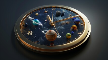 Poster - A 3D-rendered clock with a cosmic theme, featuring planets and stars as part of the time display, perfect for astronomy enthusiasts.