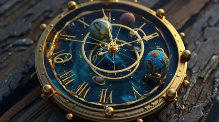 Poster - A 3D-rendered clock with a cosmic theme, featuring planets and stars as part of the time display, perfect for astronomy enthusiasts.