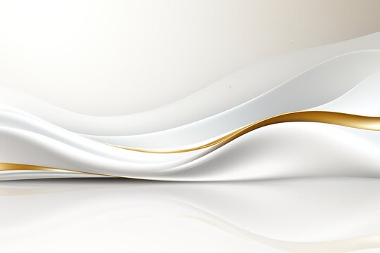Abstract white and gold background with smooth curves.