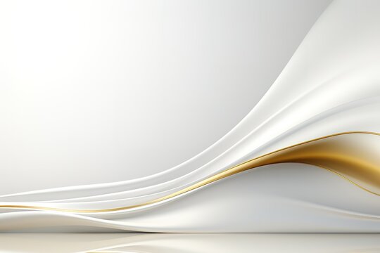 Abstract white and gold background with smooth curves.