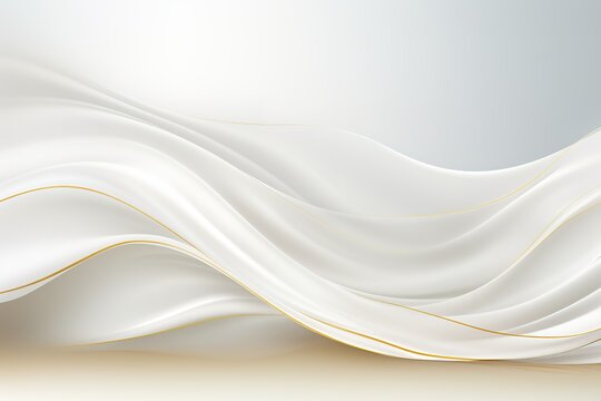 Abstract white and gold background with smooth curves.