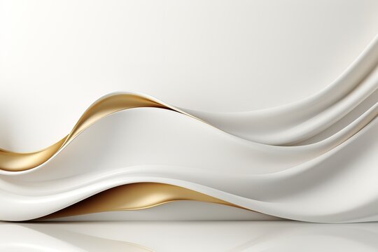 Abstract white and gold background with soft flowing curves.