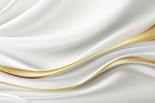 Abstract white and gold background with soft flowing waves.