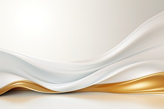 Abstract white and gold background with wavy design.