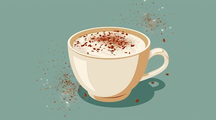 Wall Mural - A cappuccino cup icon with frothy milk and a sprinkle of cocoa on top.