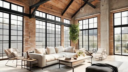 Poster - A spacious, modern industrial-style loft with large windows