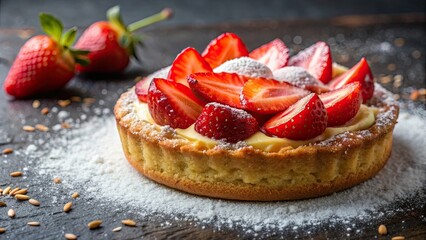 Wall Mural - Close up of a delicious Bostock French pastry with frangipane cream