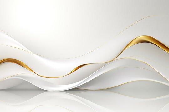 Abstract white and gold background with wavy lines.