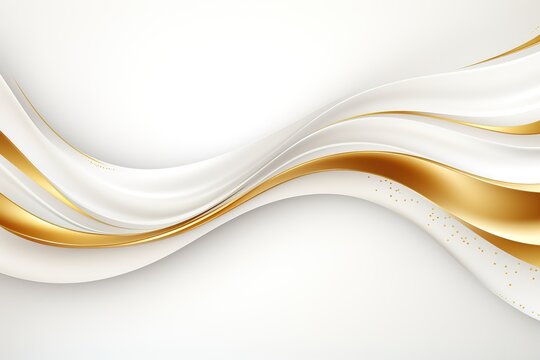 Abstract white and gold background with wavy lines.