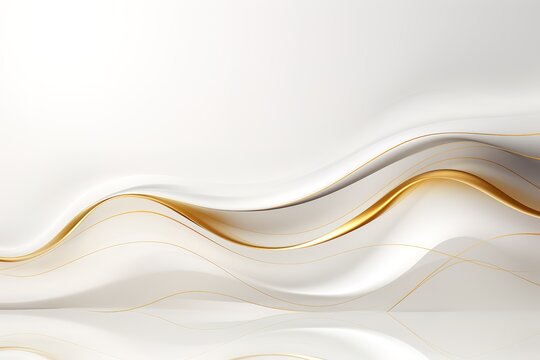 Abstract white and gold background with wavy lines.