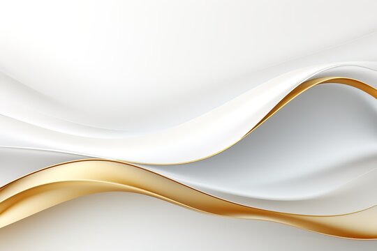 Abstract white and gold background with wavy lines.