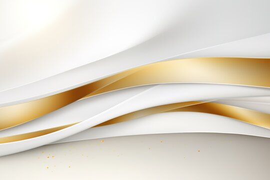 Abstract white and gold background with wavy lines.