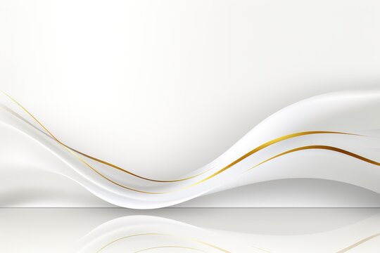 Abstract white and gold background with wavy lines.