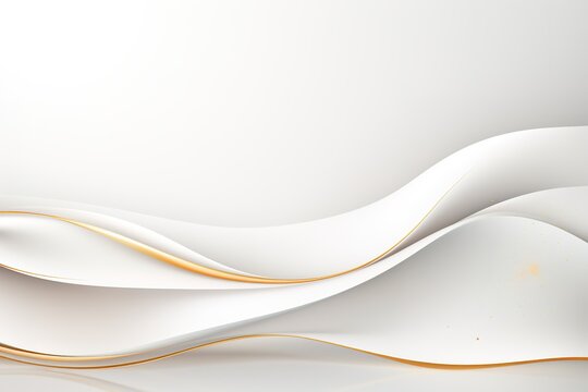 Abstract white and gold background with wavy lines.