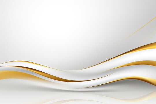 Abstract white and gold background with wavy lines.