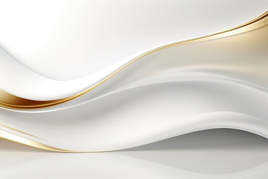 Abstract white and gold background with wavy lines.