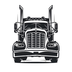 Black and white illustration of a semi truck with the front grill and headlights in focus.