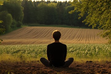 Canvas Print - Quiet Contemplation on Forest Verge with Open Landscape